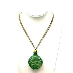 Vintage 1960s Kenneth Jay Lane Faux Jade Bottle Pendant w/2-Strand Necklace  EUC